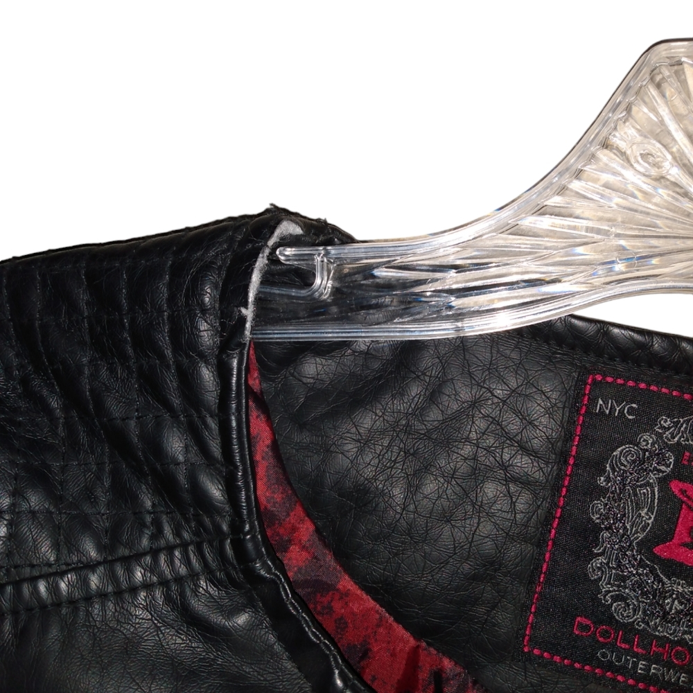 NYC Dollhouse Full Zip Lined PVC Faux Leather Motorcycle Jacket Black Small - Picture 8 of 11